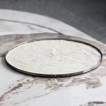 Light Luxury Stainless Steel Storage Plush Round Tray Ornaments Living Room Coffee Table Model Room Home Desktop Soft Decorations Imitation horsehair tray M100996