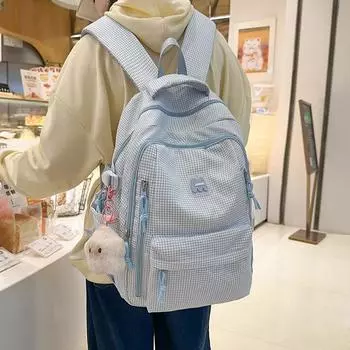 Lightweight Campus Schoolbag Women Plaid Backpack High School Student Backpack чёрный