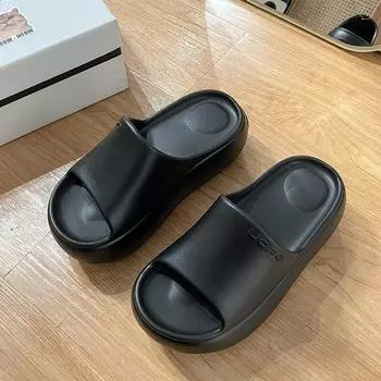 Lightweight daily black thick-soled one-word slippers for women to wear new summer heightening non-slip cool slippers 35-36
