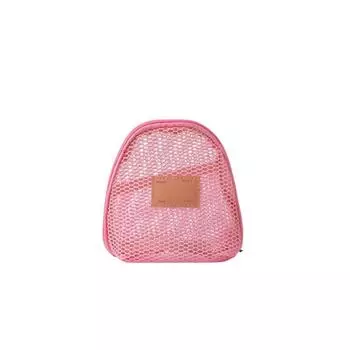 Lightweight Mesh Makeup Bag Semicircle Storage Toiletry Bag Transparent Cosmetic Bag Outdoor Pink-XS