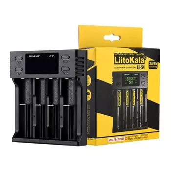 Liitokala LII-S4 Зарядное устройство с ЖК-дисплеем, 4 слота для 18650 26650 21700 18350 литиевых NiMH аккумуляторов AA AA чёрный