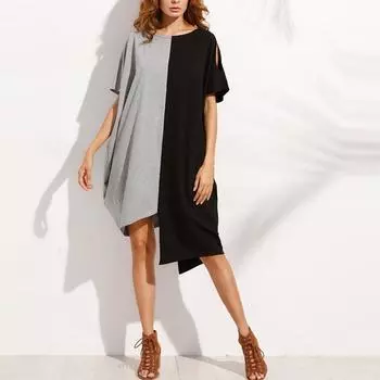 Lily Lady двухцветное короткое вырезное повседневное женское платье с круглым вырезом и круглым вырезом асимметричное платье миди