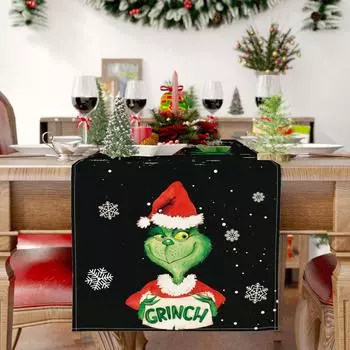 Linen Green Christmas Table Runner Merry Tablecloth Christmas Xmas Holiday Table Decorations One Size
