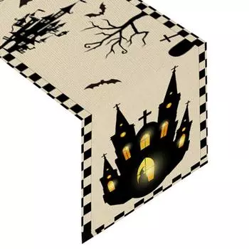 Linen Table Runner for Halloween Party Decoration Linen Table Runner 70.8X11.9 Inches with Pumpkin and Bat Patterns Decorations белый