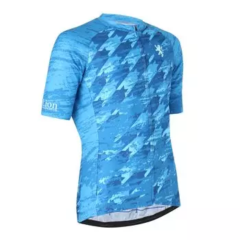 Lion de Capelmuur Short Sleeve Cycling Jersey with Grunge Houndstooth Blue WL Print, синий