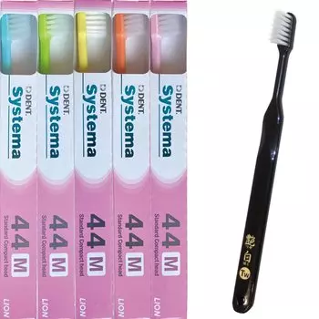 Lion Systema Toothbrush 44M x 20 Glossy White Twin Toothbrush x 1 in Periodontal disease prevention DENT. (Compact Normal) + (Two-stage flocked) [Made