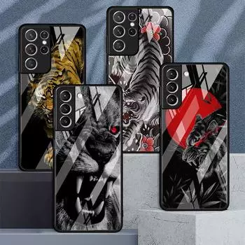 Lion Wolf Glass Case For Samsung Galaxy S22 S20 FE S21 Plus Phone Cover S10 5G S9 Note 20 Ultra 10 Lite Shell Samsung S22 Ultra 5G