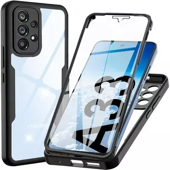 Жидкий силиконовый гибридный чехол на 360 градусов для Samsung Galaxy A33 5G A53 5G A73 5G A13 4G A23 4G M53 5G M33 5G M52 5G защитный противоударный защитный чехол For A33 5G чёрный