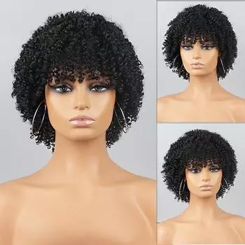 LISI HAIR Афро женский черный короткий курчавый вьющийся парик из синтетического волокна, натуральный вьющийся короткий парик, повседневная одежда для косплея для африканских женщин 25cm