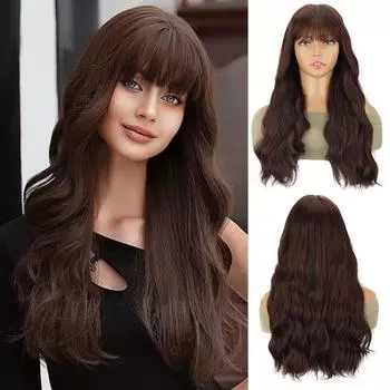LISI HAIR Длинный волнистый парик с челкой, синтетический, натуральный парик для женщин, повседневный парик для косплея, вечеринки, Хэллоуина 55cm