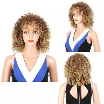 LISI HAIR Европейский и американский парик Короткие вьющиеся волосы Афро-парик Африканские короткие вьющиеся волосы Маленькие вьющиеся желтые волосы с естественным градиентом