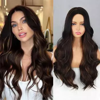 LISI HAIR Коричневый Светло-русый разноцветный длинный волнистый парик без челки Натуральный длинный волнистый парик из синтетического волокна 26inches