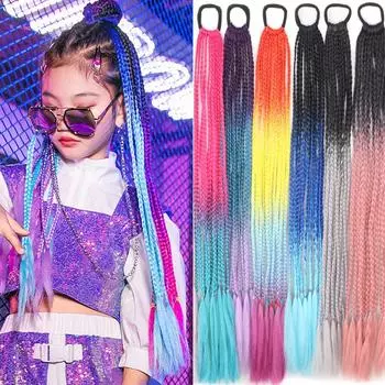LISI HAIR Синтетический длинный парик Цветной плетеный хвост Наращивание волос Эластичная резинка Плетение хвостик Наращивание волос для девочек 65cm