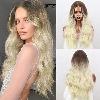 LISI HAIR Синтетический длинный волнистый парик с эффектом омбре Светло-русый платиновый длинный волнистый парик средней части волос Натуральные парики для косплея