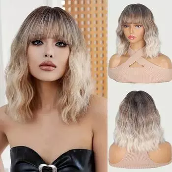 LISI HAIR Синтетический короткий волнистый парик с челкой, парики с натуральным волнистым термостойким волокном, парик для женщин, повседневное использование на вечеринках 30cm
