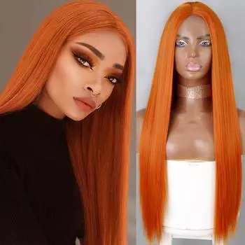 LISI HAIR Синтетический парик 14 30 дюймов Глубокая часть Длинный прямой парик Оранжевый Ombre Парики для косплея Синтетические средние парики для чернокожих женщин 30inches&1 PC