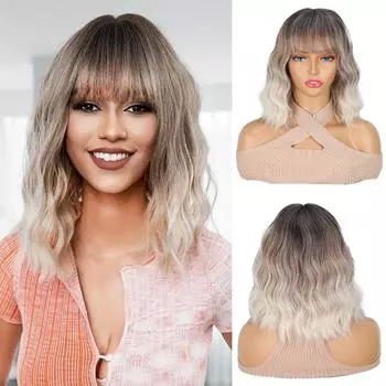 LISI HAIR синтетический волнистый парик с челкой мягкий короткий боб длиной до плеч парики для женщин вьющиеся парики косплей ежедневно 30cm