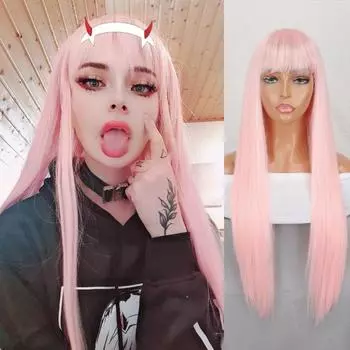 LISI HAIR женский длинный прямой розовый парик с челкой из синтетического волокна розового цвета, женский модный парик, повседневная одежда, косплей pink
