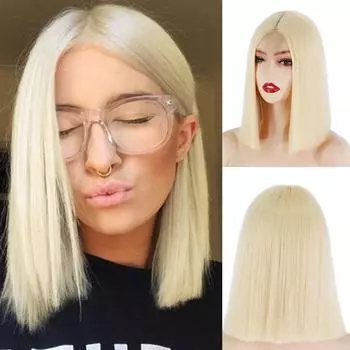 LISI HAIR Женский натуральный средний участок прямых волос Парик Светлый Синий Розовый Шиньон Синтетическое волокно Короткие волосы Боб Косплей Вечеринка Ежедневно