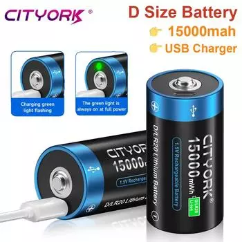 Литий-ионная аккумуляторная батарея размера 1,5VD LR20 R20 D Cell, тип D, USB-аккумуляторы для газовой плиты, водонагревателя