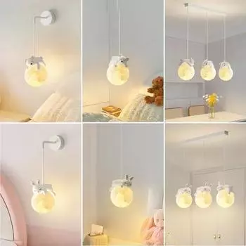 Little Bear Children s Room Pendant Lights LED Minimalist Chandelier Nordic Home Decoration Bedroom Bedside Hanging Lamp Fixture Cold White 6000K
