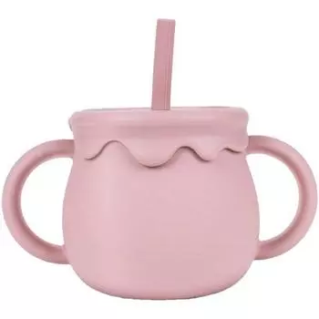 Little Cloud Baby Honey Pot Мульти-силиконовая соломенная чашка 250 мл, 1 шт., розово-розовый