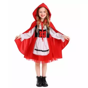 Little Red Riding One Представление [YUEEI] Капюшон, Дети, Девочки, Красный, Косплей, Хэллоуин, Костюм, Часть, Плащ, Костюм, Милый, Одежда, красный