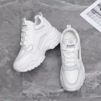 Little white shoes inner height increase dad shoes autumn new leather casual sports shoes women s platform women s shoes 35