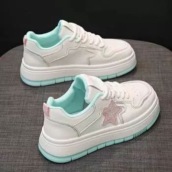 Little white shoes women s spring new trendy thick-soled casual star sports shoes student height-increasing board shoes women 35