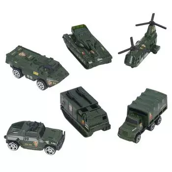 Литые военные машины 6 шт. в упаковке армейские игрушки ассорти транспортер танк вертолет бронированный автомобиль для