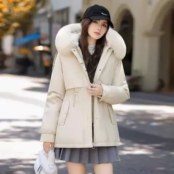 Live gall live face pie overcome the new winter padded cotton removable one clothes three wear long knee coat thickened cotton clothes women M белый