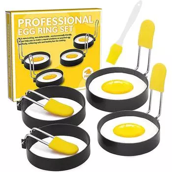 LMEETJMA 4Pcs Egg Rings for Frying Eggs Stainless Steel Nonstick Round Egg Cooker Ring For Frying Eggs and Egg Mcmuffins JT86