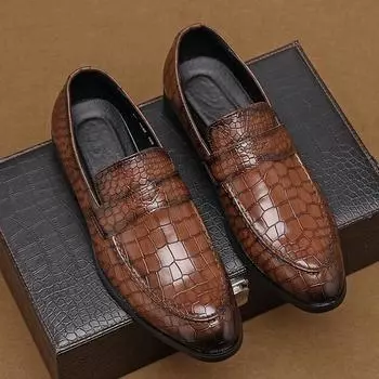 Loafers Men PU Stone Pattern Low Heel Cover with Pointed Business Dress Shoes Anti Slip Classic Men s Shoes Large Sizes 38-48 38