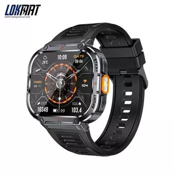 LOKMAT Sport Smart Watch IP68 Водонепроницаемые смарт-часы с большим экраном и светодиодным фонариком, функцией отправки сообщений и отправки вызовов через Bluetooth, часы для смартфона чёрный