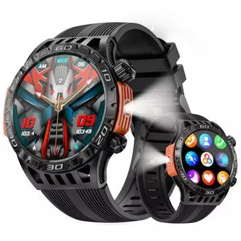 LOKMAT ZEUS 6 PRO Смарт-часы Bluetooth для звонков с фонариком Водонепроницаемые умные часы 1,46-дюймовый экран Компас Спортивный фитнес-трекер чёрный