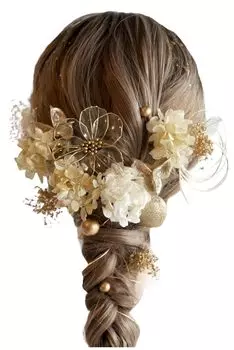 Lomeri Gold American Flower Сухоцветное украшение для волос Церемония совершеннолетия Выпускной Свадебный Хакама Gold A30 [Lomeri]