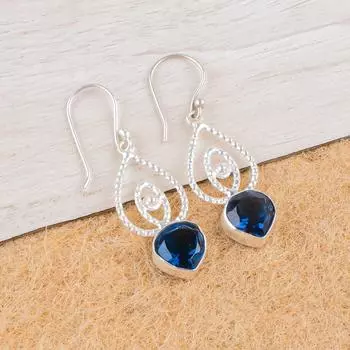London Blue Topaz Gemstone 925 Sterling Silver Jewelry Drop/Dangle Earrings2.00 EE-32-7