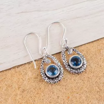 London Blue Topaz Gemstone 925 Sterling Silver Jewelry Drop/Dangle Earrings1.38 CE-3-3
