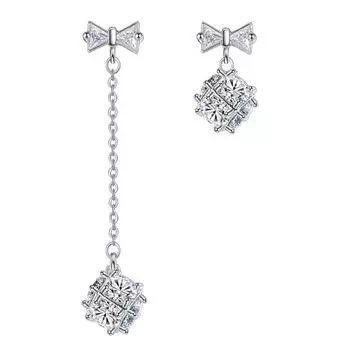 Long and Short Earrings Geometric Atmosphere Rubik s Cube Love Window Earrings Versatile Earrings Femininity Versatile Earrings
