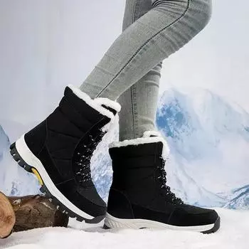 Long Boots for Women Warm Couple Snow Boots Large Outdoor Thick Sole Non Slip Plush Cotton Shoes Rubber Women for Boot Winter 36 чёрный