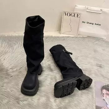 Long boots retro versatile autumn and winter new handsome fashion temperament thick-soled trousers boots women 35