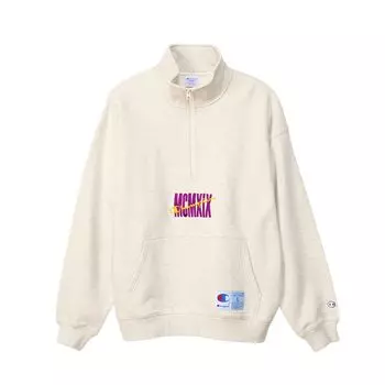Long Graphic Half Zip Action Oatmeal [Champion] Sweatshirt, Sleeve, Fleece, Print, Sweatshirt, Style, C3-Z003 Men s