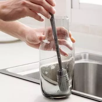 Long Handled Silicone Cup Brush Cup Cleaning Brush No Dead Corners Or Gaps Plastic Brush Milk Bottle Cleaning Brush Household серый