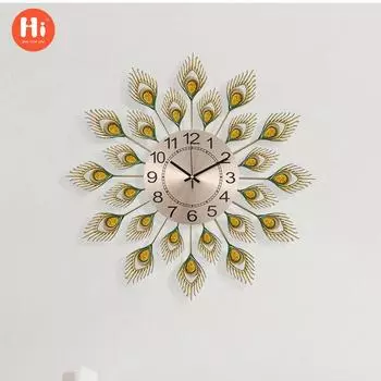 Longxi Home Furnishing Новые китайские настенные часы с павлином, часы для гостиной, креативные современные настенные часы с декором, кварцевые настенные часы 58*58*4.5cm