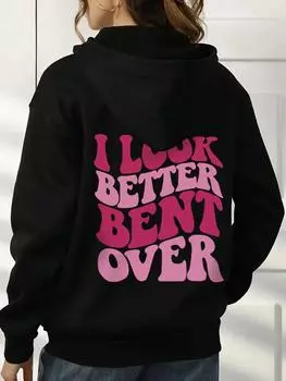 Look Better Bent Over Fun Letter Sweatshirt Women Hip Hop Loose Hooded Casual Autumn Wool Hoodies Fashion S-Xxl Tops S красный
