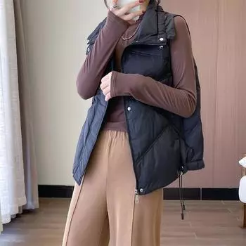 Loose and thin stand-up collar down vest women s short 2024 winter white duck down vest small jacket one size fits all хаки
