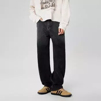 Loose Straight Jeans Without Elasticity and Fashionable Versatile Men s Pants 28 чёрный