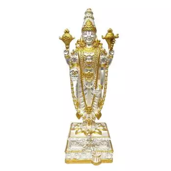 Lord Tirupati Balaji Gold Silver Matte Idol for Car Dashboard | Vishnu Ji Idol for Office Desk | Venkateswara Swamy Murti for Home |