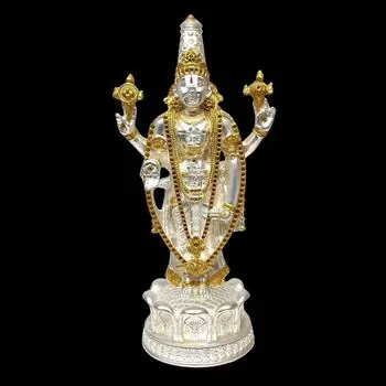 Lord Tirupati Balaji Gold & Silver Plated Matte Idol for Car Dashboard | Vishnu Ji Idol for Office Desk | Venkateswara Swamy Murti for Home |