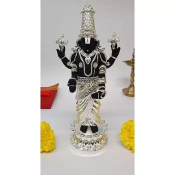 Lord Tirupati Balaji Kamal Silver Plated Black Idol for Mandir Pooja | Lord Venkateswara Swamy for Diwali Decor